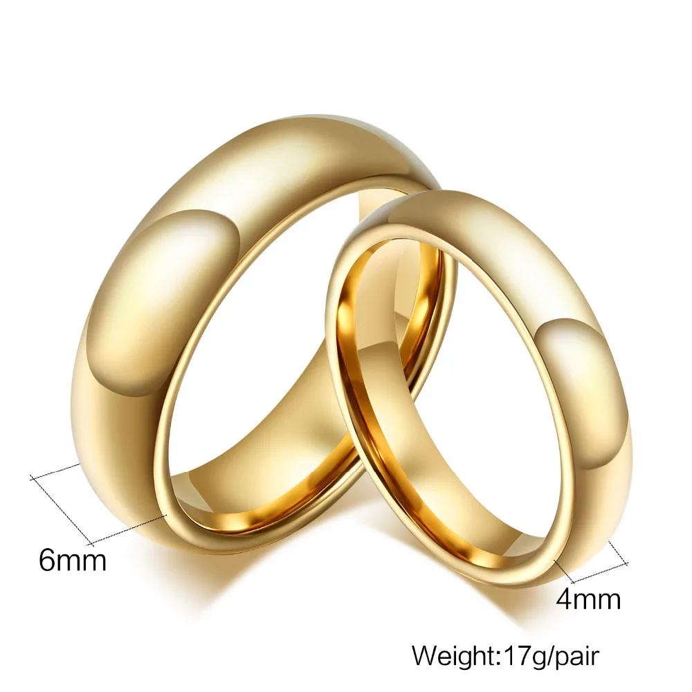 Fashion 100% pure tungsten rings 4MM/6MM wide Gold-Color wedding rings for women and men jewelry