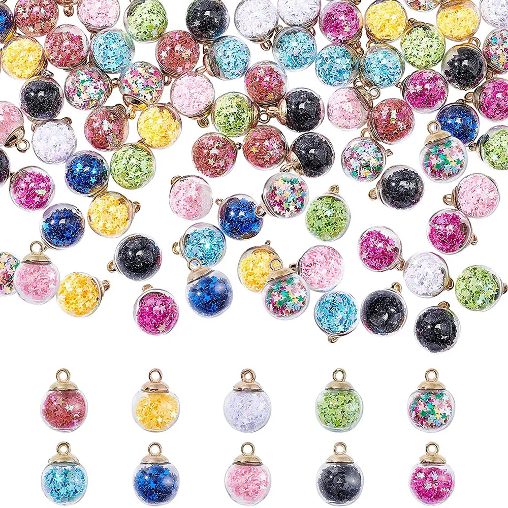 

20Pcs 16 mm Colorful Transparent Star Sequin Glass Ball Charms Crystal Glass Ball Pendants Jewelry DIY Crafts Christmas Decor