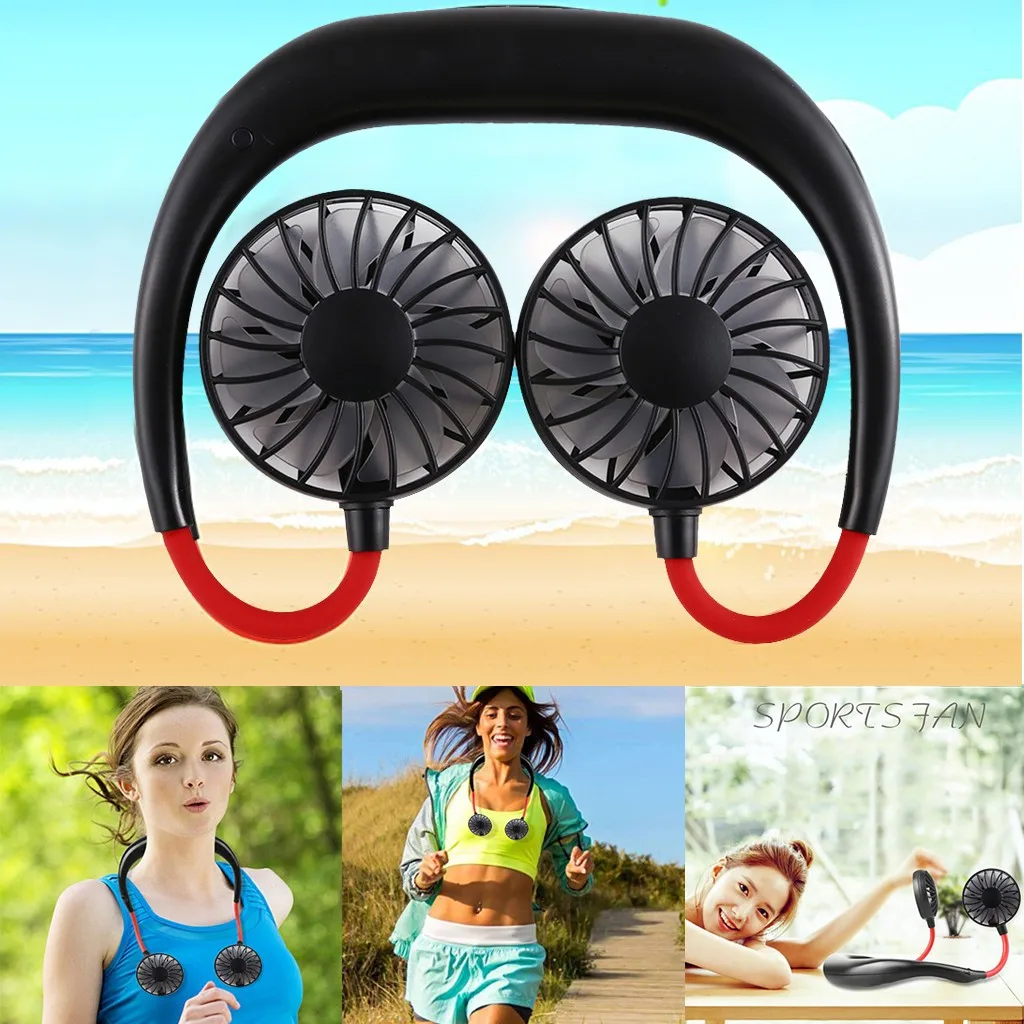 Portable Sports Hands-free Mini Fans USB Rechargeable Neckband Lazy Neck Hanging Style Dual Cooling Fan Summer Creative Fan L527