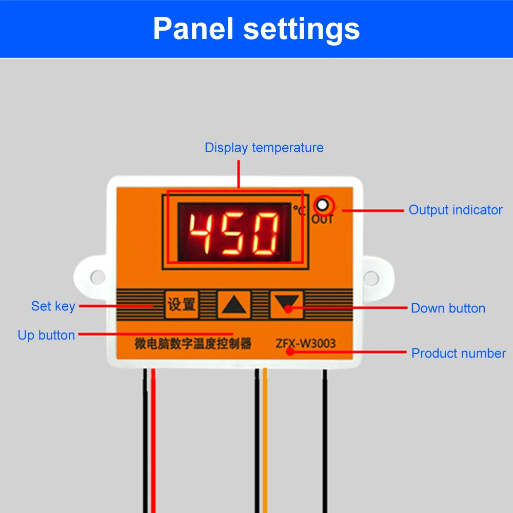 W3003ไมโครคอมพิวเตอร์ดิจิตอลอัจฉริยะ Thermostat จอแสดงผลสีแดง12/24V/220V K-Type Thermocouple Sensor 0-450 ℃