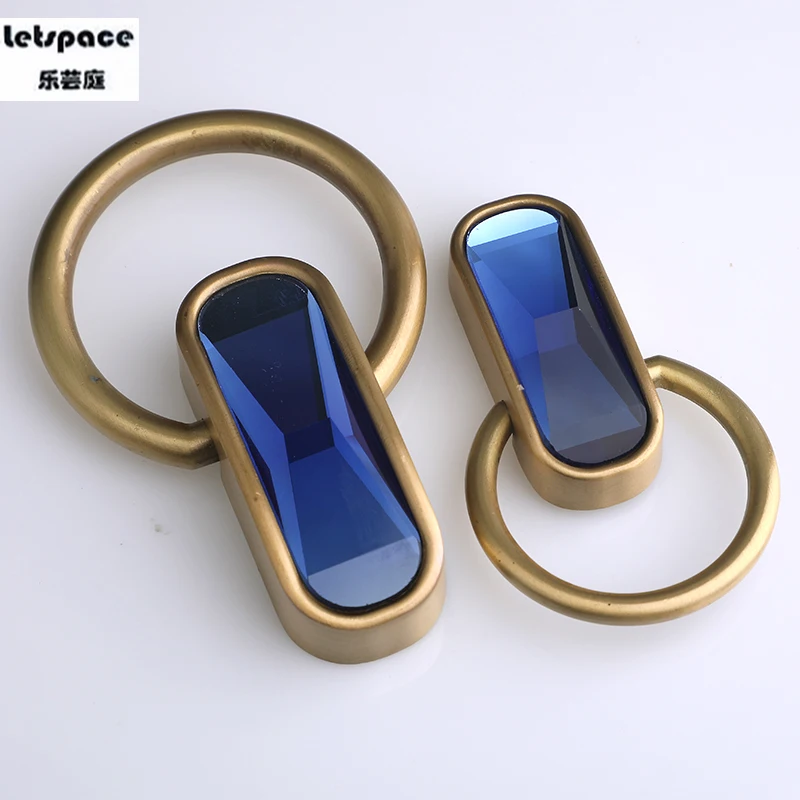 

2PCS Free Shipping Modern Simple Fashion Blue Handles Glass Crystal Drawer Wine Cabinet Pulls Dresser Door Knob 50/64mm