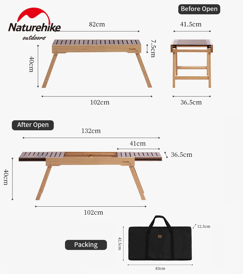 Naturehike piknik na świeżym powietrzu składany stół szyna ślizgowa rozszerzalny pulpit 2 kombinacje BBQ stół z litego drewna daj darmową torbę do