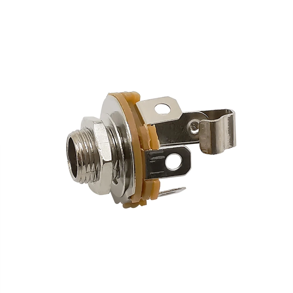 5Pcs Nickel Plated 6.35mm 1/4\'\' Mono Audio Jack Solder Connector 6.35 mm 2 Poles Female Socket Panel Nut With Switch Connectors
