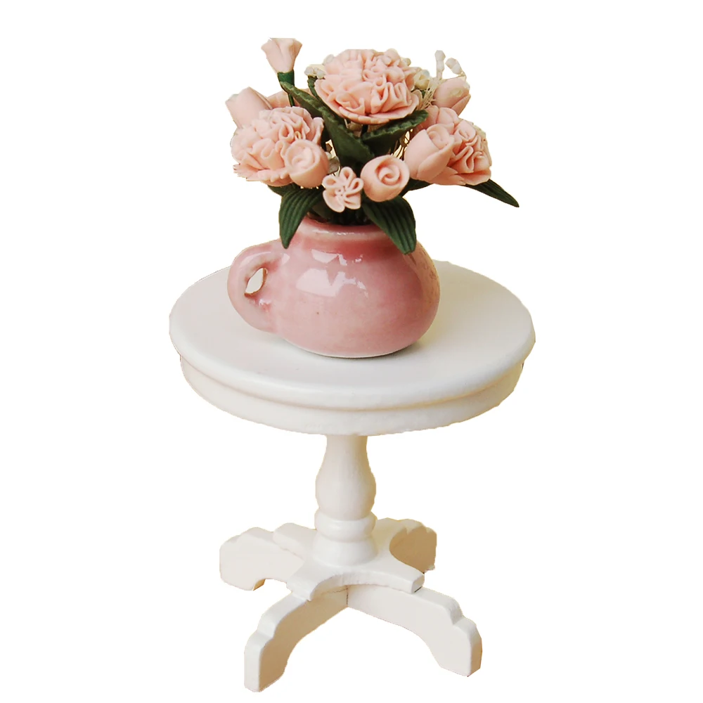 1/12 Dollhosue Miniature Accessories Round Table And Potted Flower Living Room Decoration