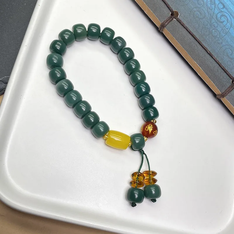 Natural Green Bodhi Seed Beads Bracelet Bangles for Women Men Buddha Charm Bracelet Tibet Prayer Lotus Mala Healing Jewelry