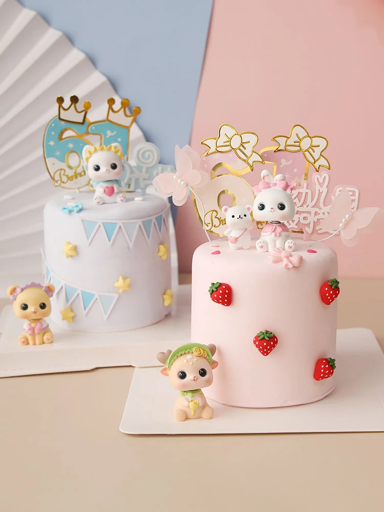 New cartoon animal cake topper shake head cute cat rabbit deer bear dog children birthday cake decoration Love Gifts