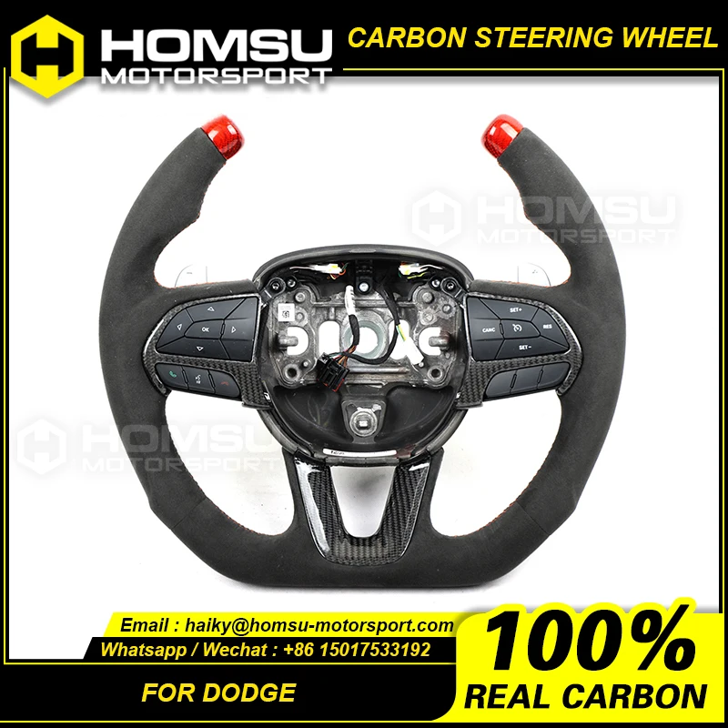 

Personal customize universal modified carbon fiber suede alcant ara car steering wheel for Dodge