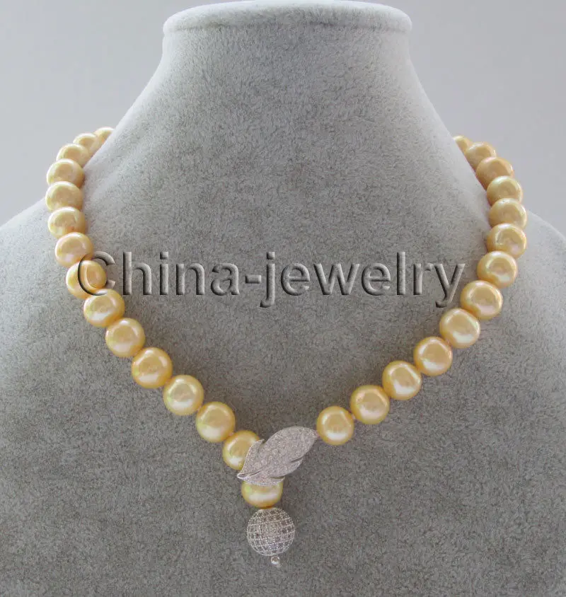 

TYU5U J67 shipping18 " 12mm gold round freshwater pearl necklace - GP clasp