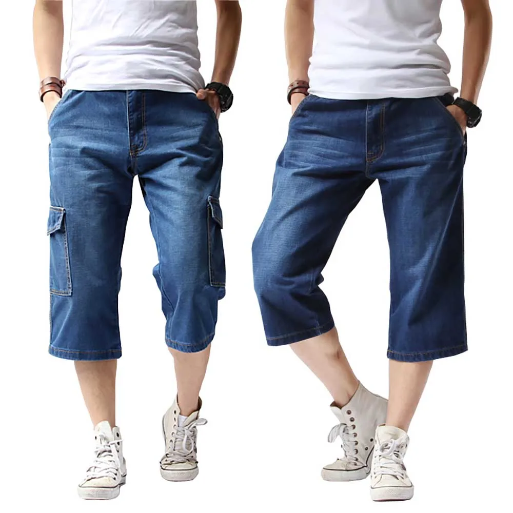 New Trend Cargo Shorts Men Casual Denim Shorts Straight Loose Baggy Pockets Jeans Shorts Man Clothing