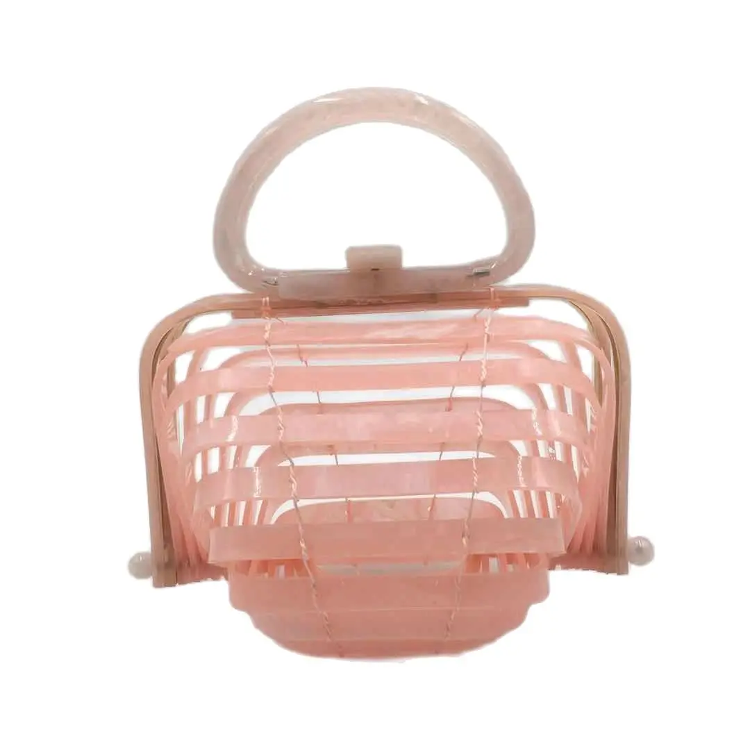 2018 New Brand Hand Bag On Vacation Sandy Beach Hollow Out Archives Bamboo Weaving Bag Acrylic Purse Clutch Box Evening Bags