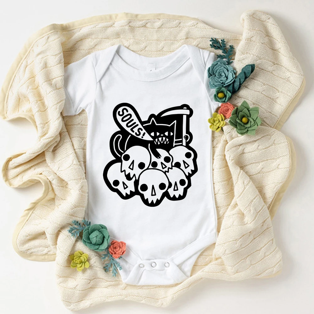 Gothic Harajuku Baby Bodysuit Satan and Cat Graphic USA New Style Hipster Baby Boy Clothes Baby Girl Onesie Trendy Casual