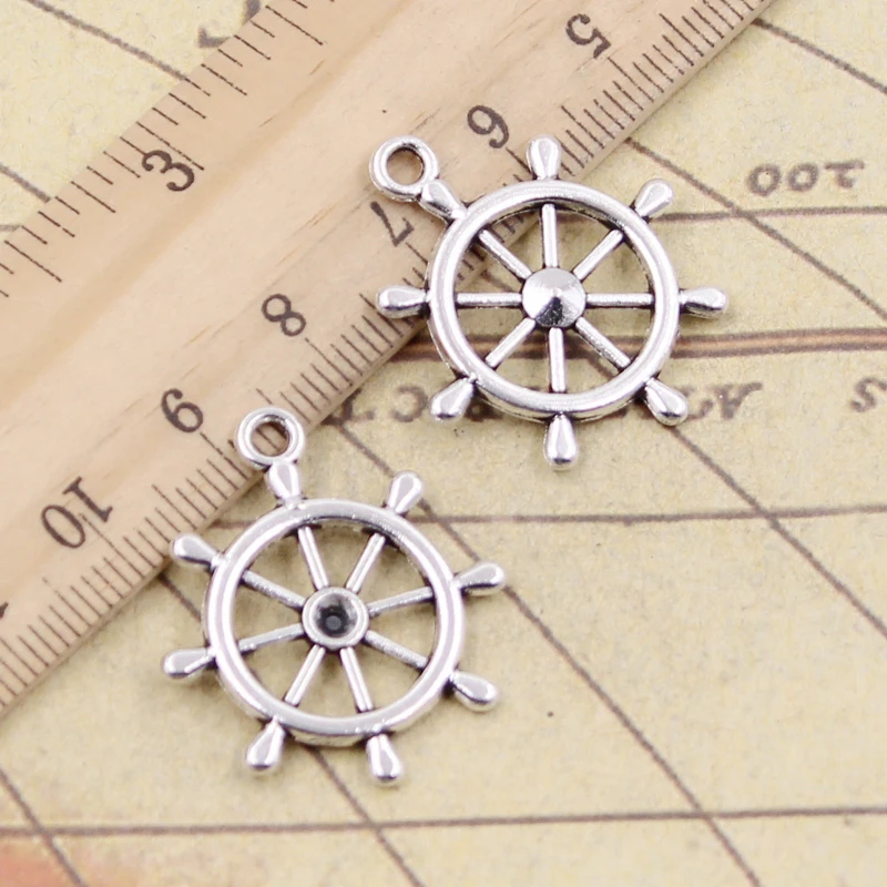 10 sztuk Charms koło okrętowe ster steru 28x2 4mm tybetański brąz kolor srebrny wisiorki antyczna biżuteria Making DIY Handmade Craft