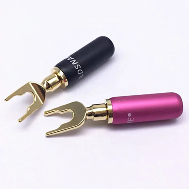 4 قطعة عالية الجودة مطلية بالذهب النحاس لحام خالية الموز التوصيل U/Y نوع موصل شوكة بأسمائها الحقيقية الصوت محطات المتكلم التوصيل سلك