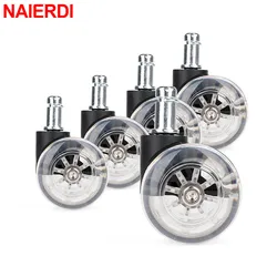 5PCS NAIERDI 2inches Office Chair Caster Wheels Swivel Rubber Soft Safe Rollers PU Transparent Furniture Wheel for Furniture