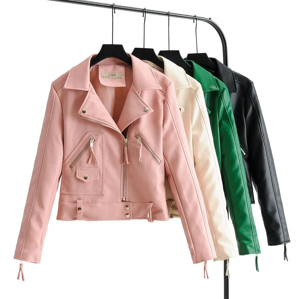 

Hot Arrival Nice Chic Winter Autumn Motorcycle Leather Jackets Pink Leather Jacket Women Leather Coat Slim PU Jacket Leather
