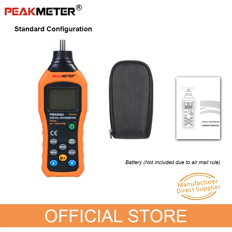 PEAKMETER MS6208A MS6208B High pressional Contact/Non-Contact Digital Tachometer rpm Speed Meter 50~19999RPM Gauge & black Bag