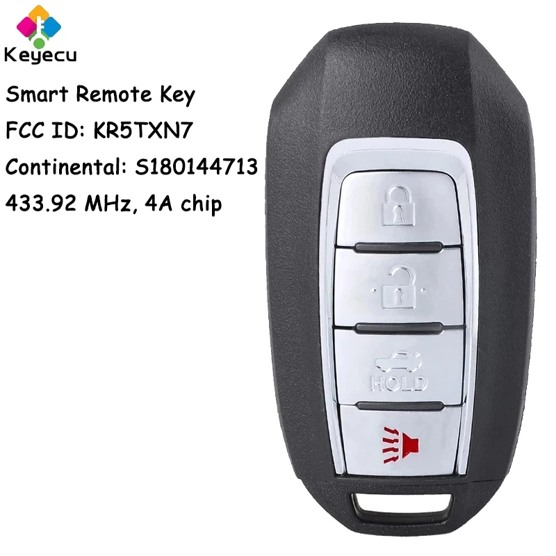 

KEYECU S180144713 Smart Remote Control Car Key With 4 Buttons 433.92MHz 4A Chip for Infiniti Q50 Q60 2019 2020 Fob FCC#: KR5TXN7