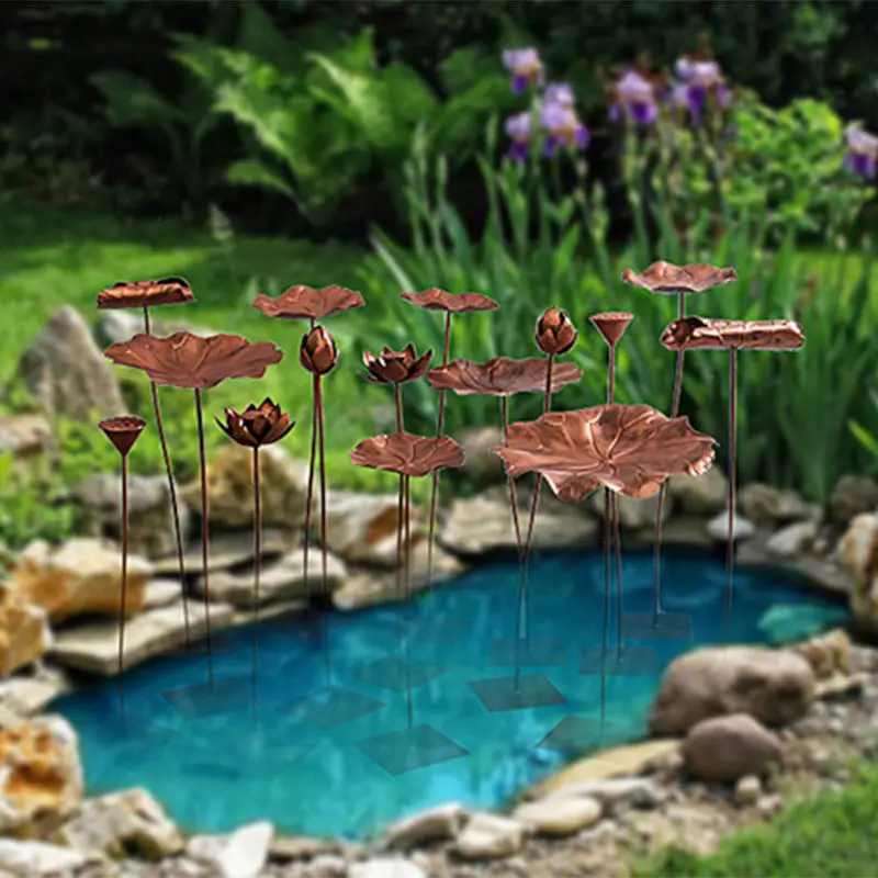 Chinese Wrought Iron Lotus Flower Lotus Leaf Pool Landscape Ornaments Courtyard Indoor Water Scene Fish Pond Furnishing Crafts