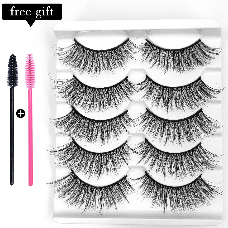 5คู่3D Mink Lashes ขนตาปลอมธรรมชาติหนาแน่นปริมาณปลอมขนตายาวขนตา Faux Mink Eyelashes สำหรับความงาม