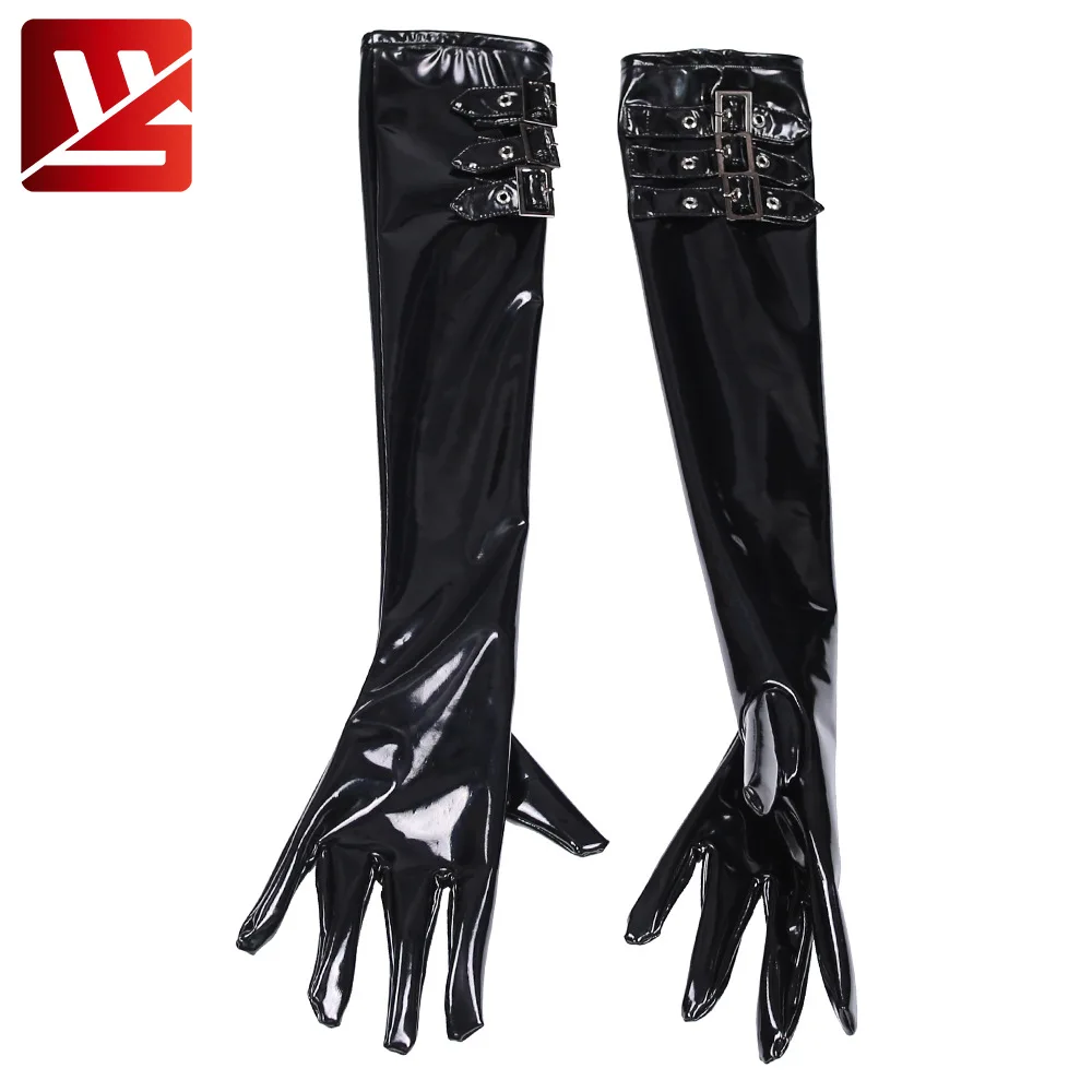 New Maid Sex Appeal Button Adjustable Plus Size Long Gloves Wetlook PVC Shiny Mittens Latex PU Leather Glove Pole Dance Clubwear