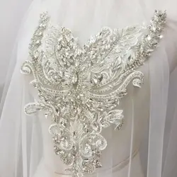 1 pc Deluxe koralik z cyrkonią Bridal stanik aplikacja w kolorze srebrnym, jasny kryształ aplikacja do sukni ślubnej suknia ślubna Haute Couture