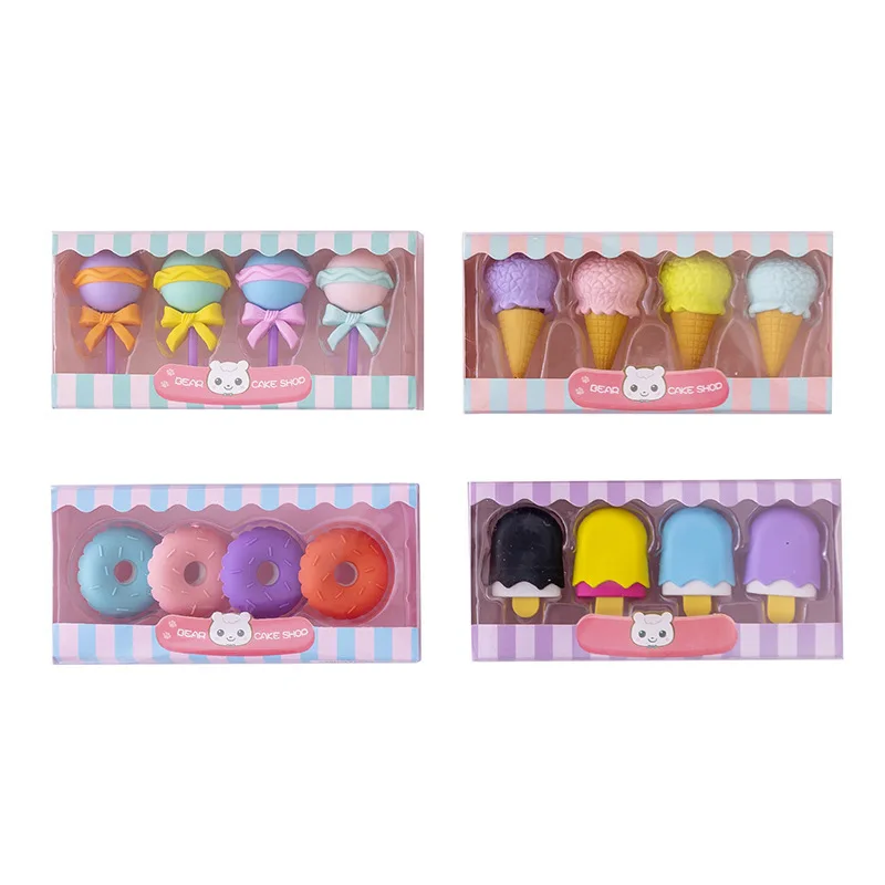 4Pieces/Boxes Kawaii Lollipop Sweety Ice Cream Student Stationery School Office Supplies Children Erasers For Kids Pencil Eraser