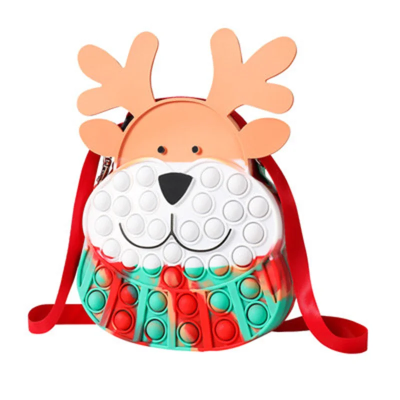 Christmas Elk Bag Pop Coin Purse Push Bubble Toy Gift Candy Stationery Storage Bag Finger Toy Messenger Shopping Bag Kids Gift