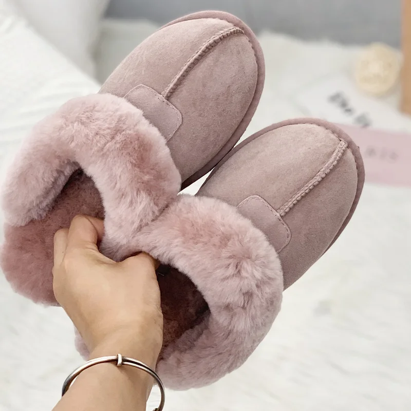 Kzzo Natuurlijke Schapenvacht Bont Pantoffels Mode Dames Winter Warme Indoor Slippers Topkwaliteit Zachte Wollen Huisschoenen