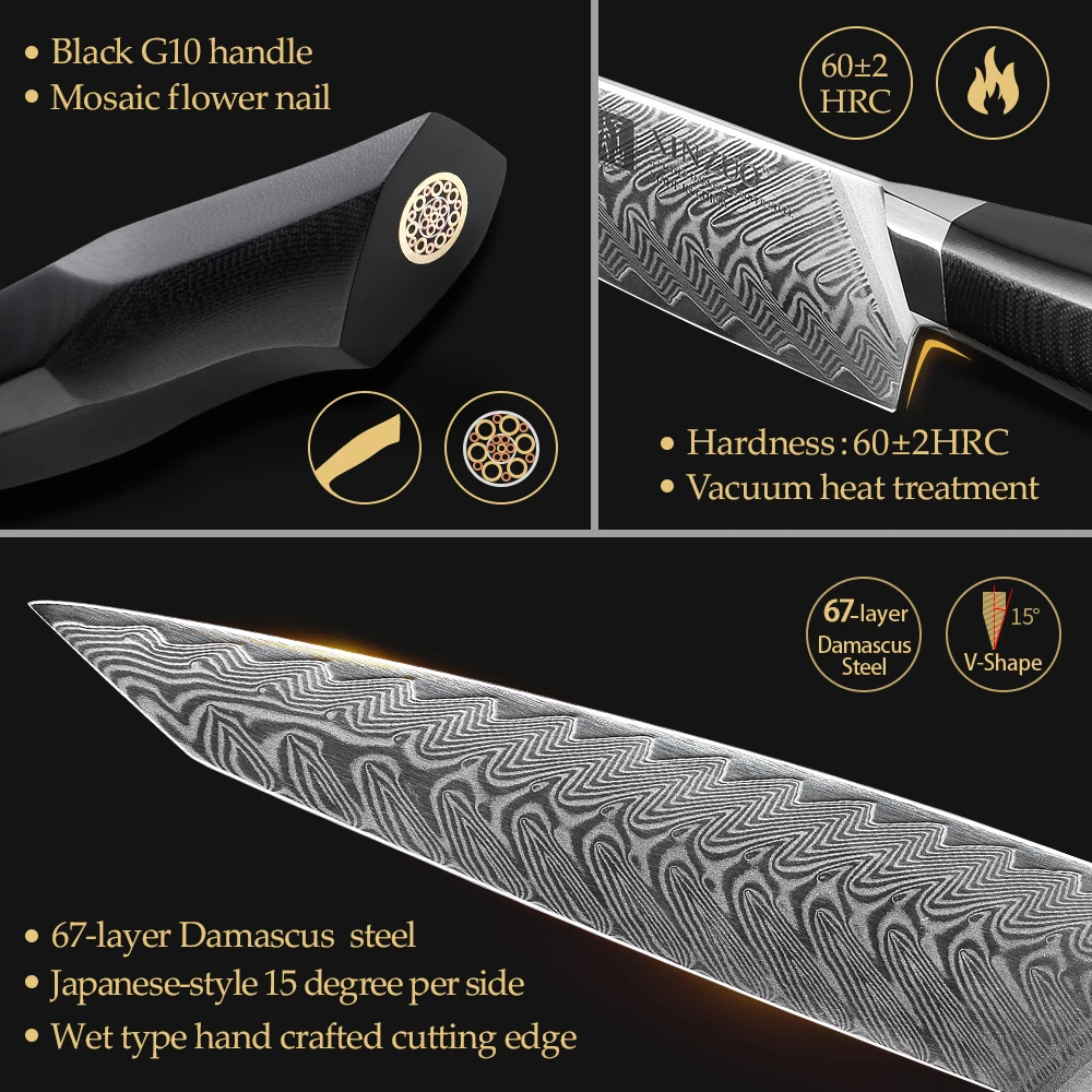 XINZUO 8.3\'\' inch Carving Knife VG10 Damascus Steel Kitchen Slicing Knife with G10 Handle Best Gift Knives Cleaver Cook Tools