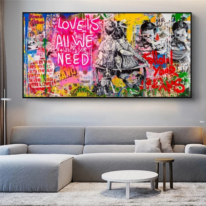 

Banksy Art Love Is All We Need Canvas Paintings on The Wall Follow Your Dream Graffiti Street Art Pictures for Home Decoration