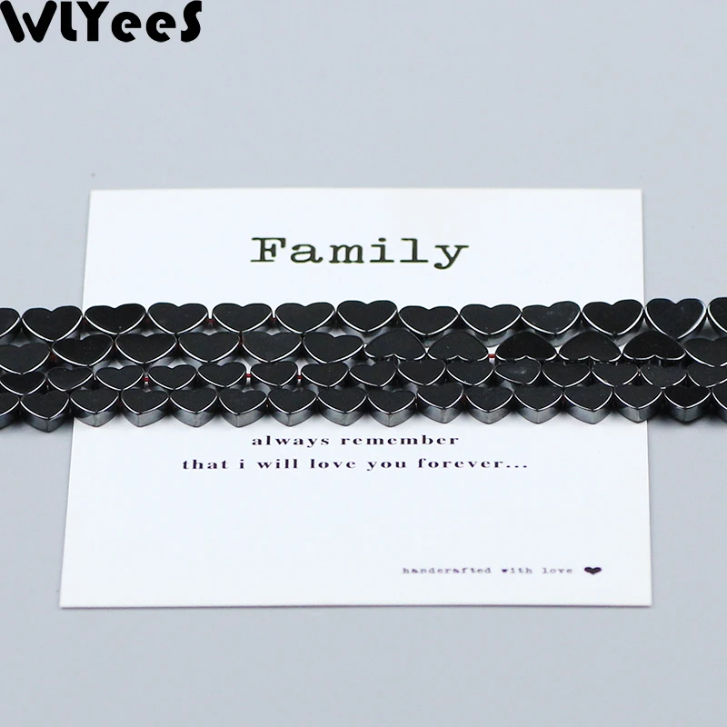 WLYeeS 6/8mm Natural Black Hematite Bead Love Heart Spacer Loose Stone Bead for Jewelry Making DIY Necklace Bracelet Accessories