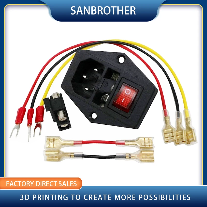 3d printer 15A 250V Power switch AC power outlet with red triple Rocker Switch tripod feet of copper with fuse