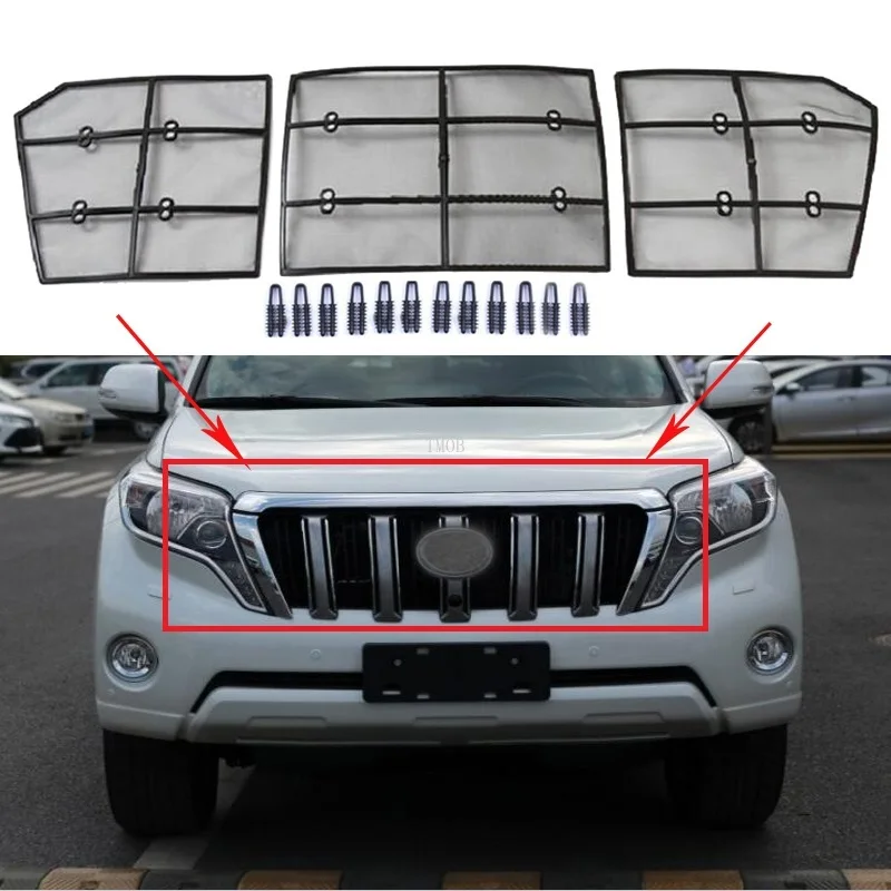 

3pcs Car Insect Screening Mesh Front Grille Insert Net For Toyota Land Cruiser Prado 150 FJ150 2014 2015 2016 2017 Accessories