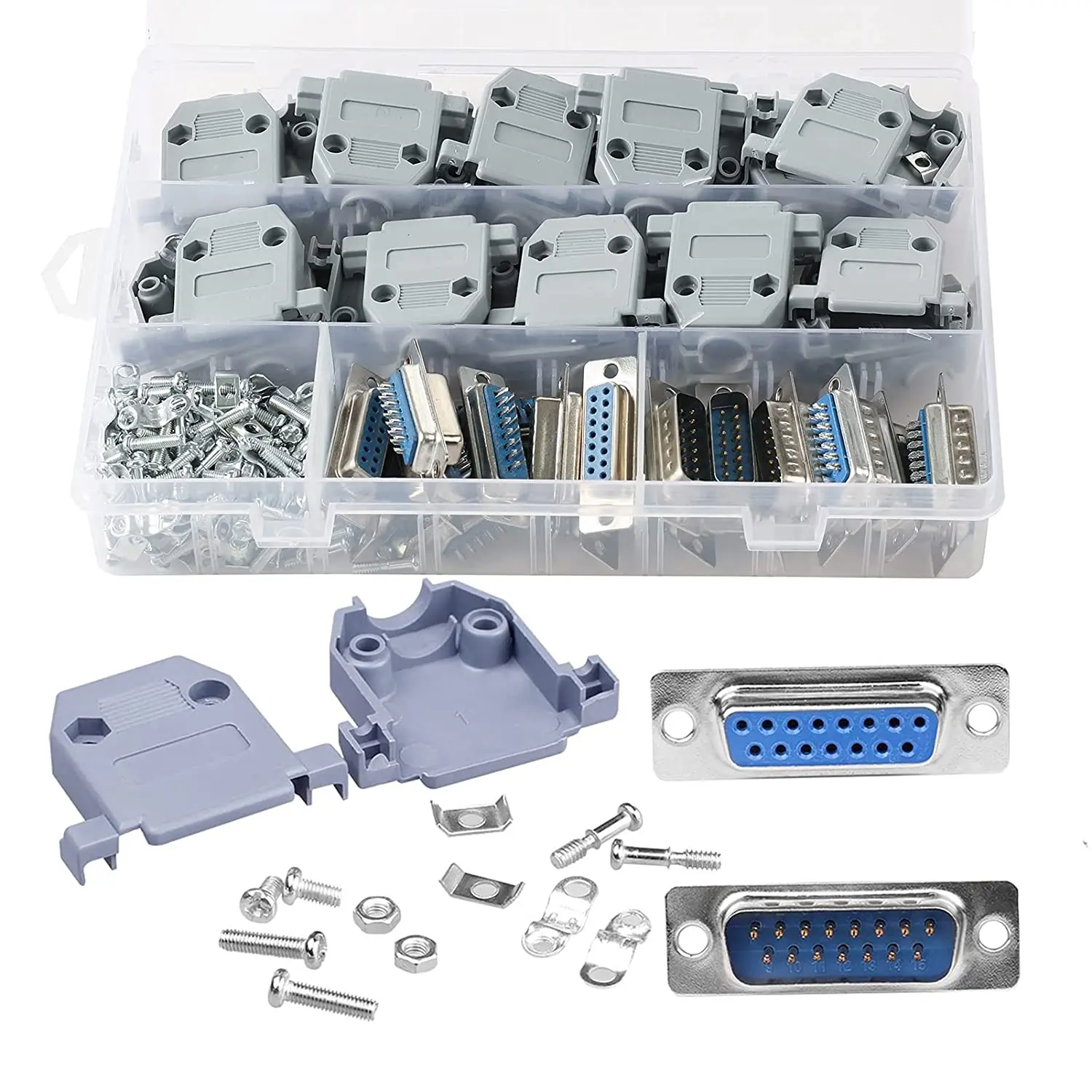 DB15 Welded connector, 15-pin RS232 terminal adapter board, box set kit (10 male + 10 female)