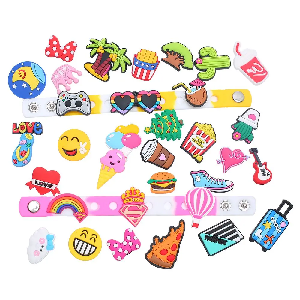 

Novel Cute PVC Shoe Charms Accessories Tree Balloon Hamburge Shoes Buckle Decorations fit Kids X-mas Party Gifts