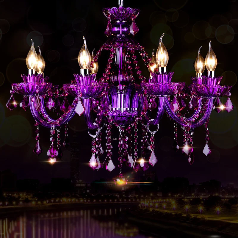 Antique Purple Crystal Chandelier European Living Room Bedroom Decorative Pendant Lights Hotel Lobby KTV Bar Suspension Lamps