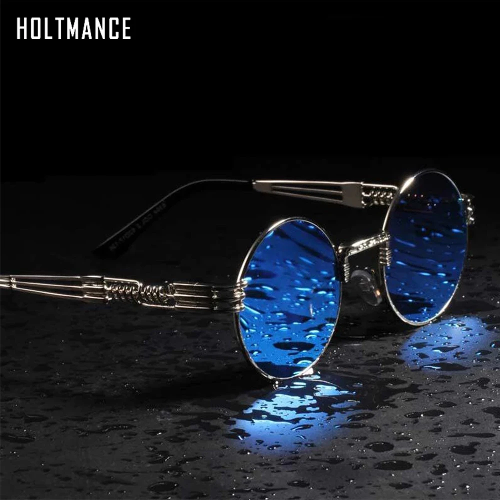 Vintage Round Steampunk Sunglasses Women Men Steam Punk Gold Eyewear Hip Hop Shades Teashades Transparent Clear Glasses UV400