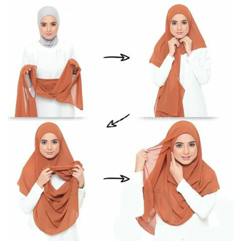 Double boucle instantanée Hijab écharpe bulle en mousseline de soie sport femmes musulman châle islamique foulard facile à porter Femme Musulman Turban