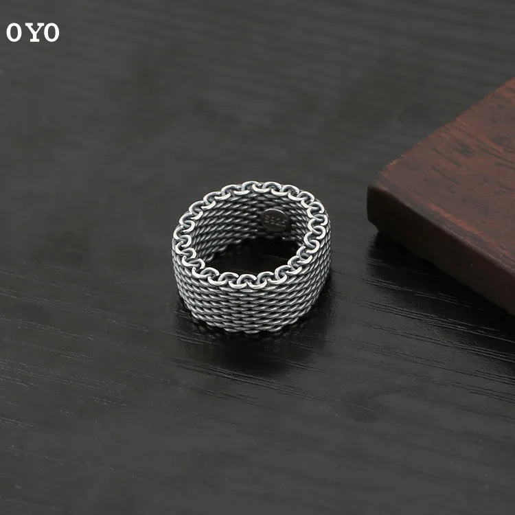 

s925 sterling silver jewelry retro classic silver wire braided ring do old dyed black soft girl soft ring