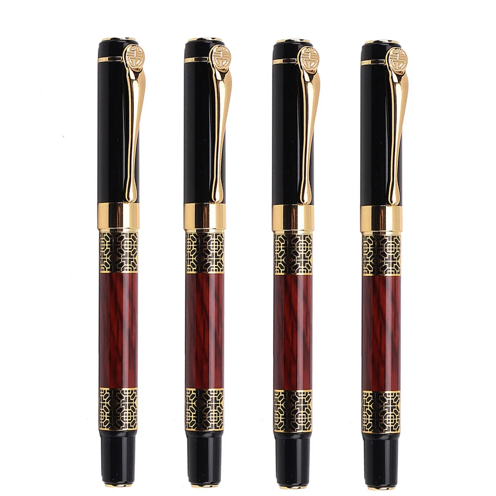 16Pcs Classic Design Business Men Metal Ink Fountain Pen Luxury Rose Wood Color School Student Writing Ink Pen Office Stationery