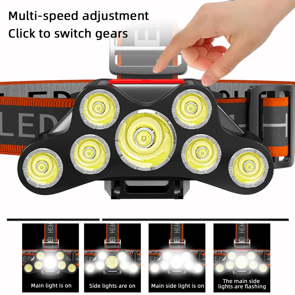 Powerful 7LED Headlamp Rechargeable Head Torch Flashlight Waterproof Work Light Outdoor Camping Lamp Night Fishing Light