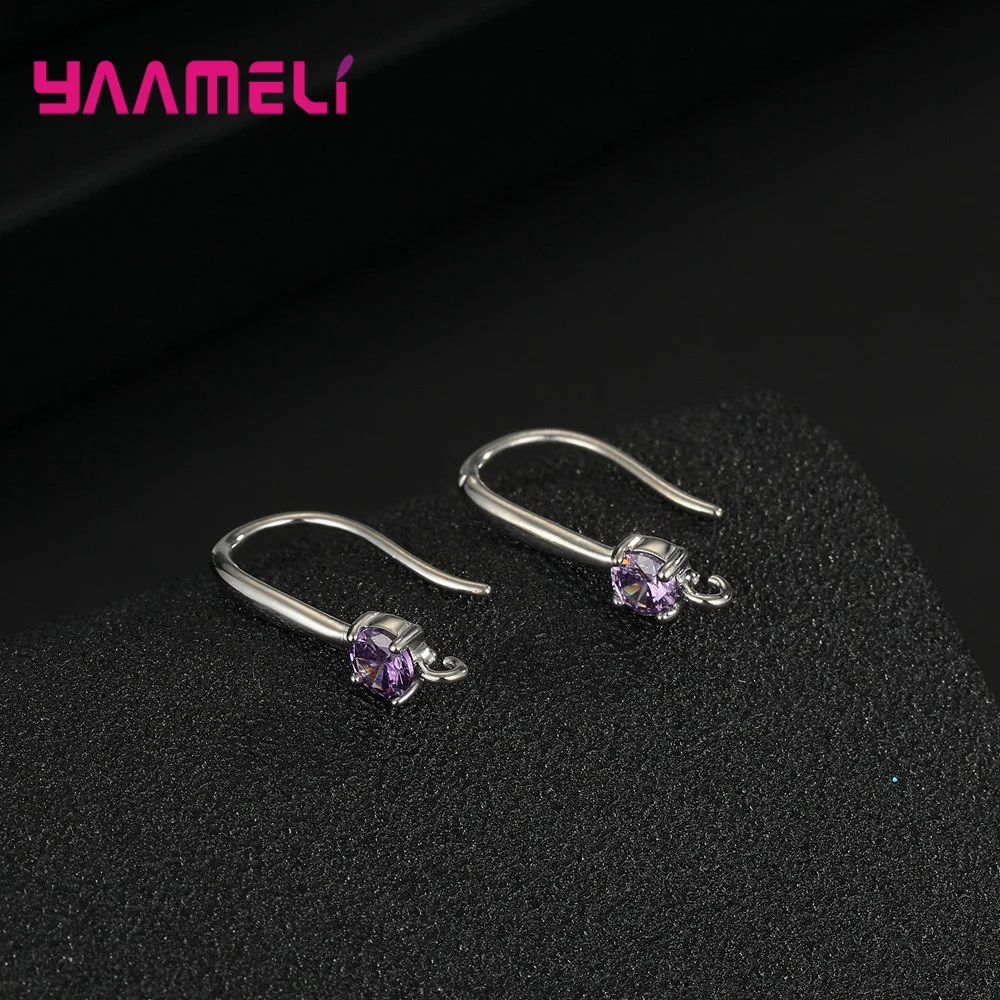 Smooth 925 Sterling Silver Jewelry Findings for Handemade Hook Earrings Making Components White Pink Blue Purple Cubic Zircon