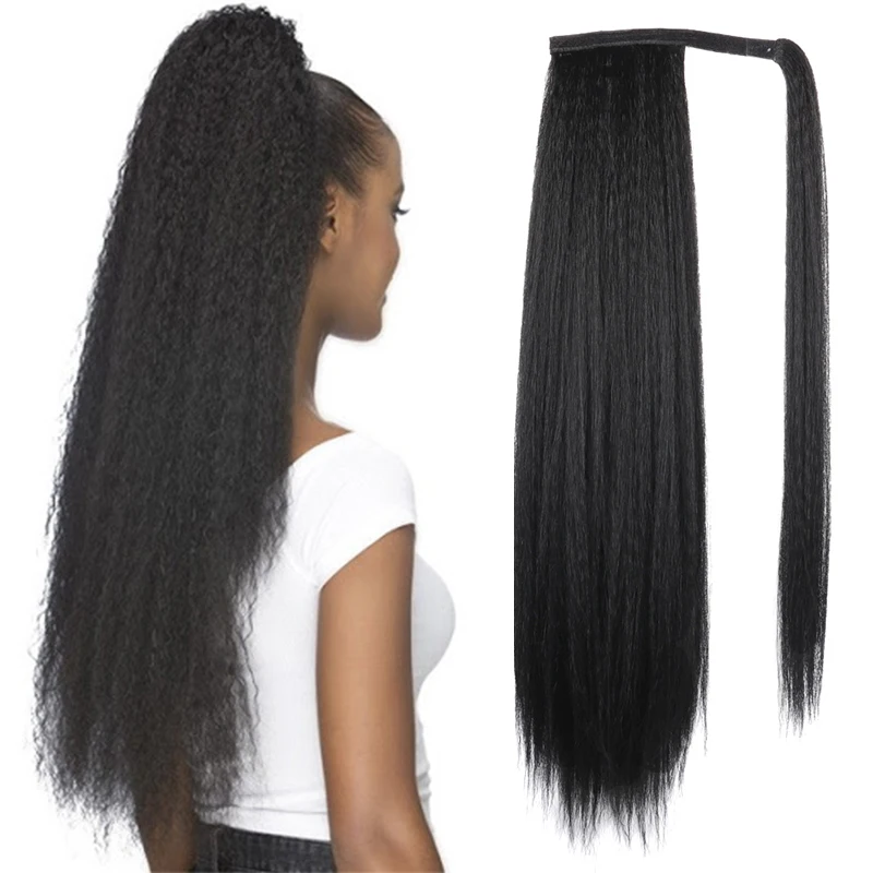 

AZQUEEN Synthetic Yaki Long Straight Ponytail Wrap Around Long Straight Ponytail Extensions Hairpiece Drawstring Ponytail