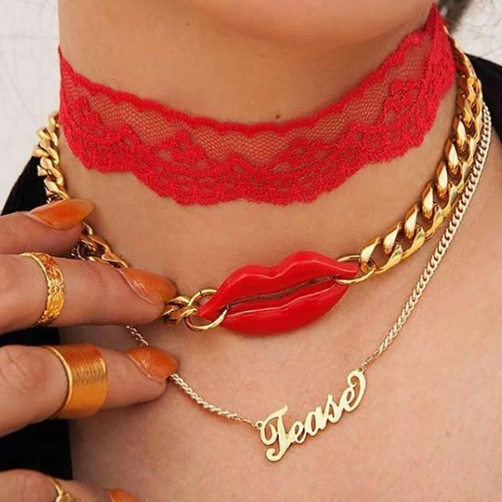 MAA-OE Fashion Necklace Red Lace Strip For Women Flower Choker Necklace 2019 Ethnic Multi-layer Female Bohemian Jewelry