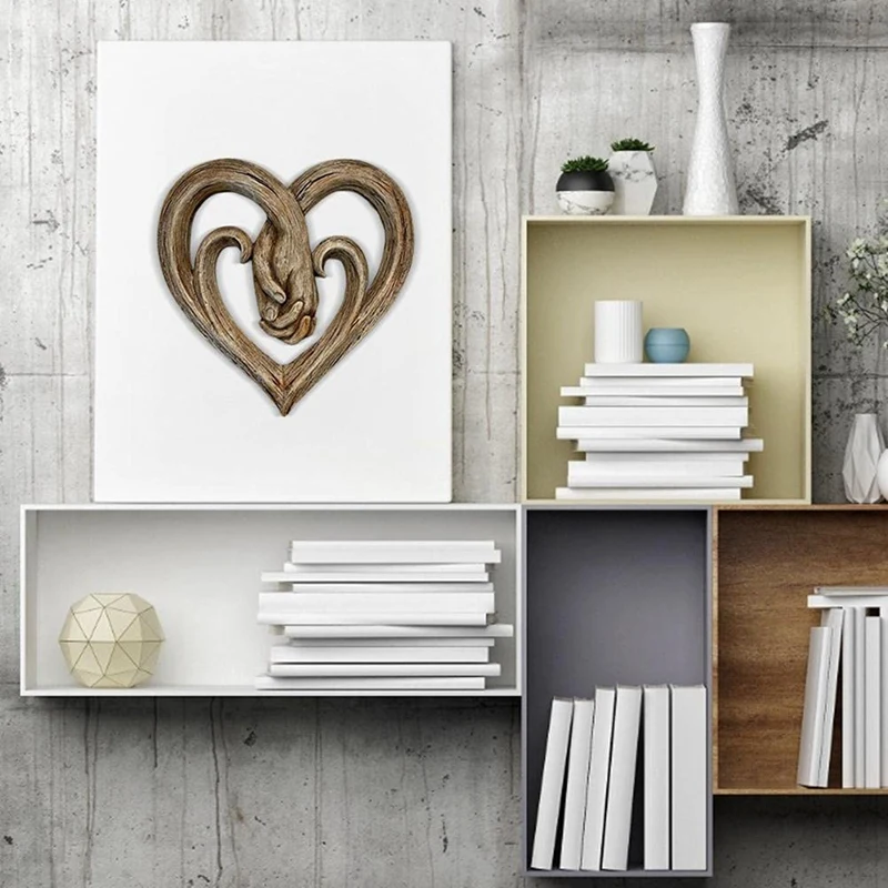 Escultura de decoración de pared con forma de corazón de madera para el hogar y la Oficina, arte colgante de sacudida de manos, estatua artesanal, nuevo