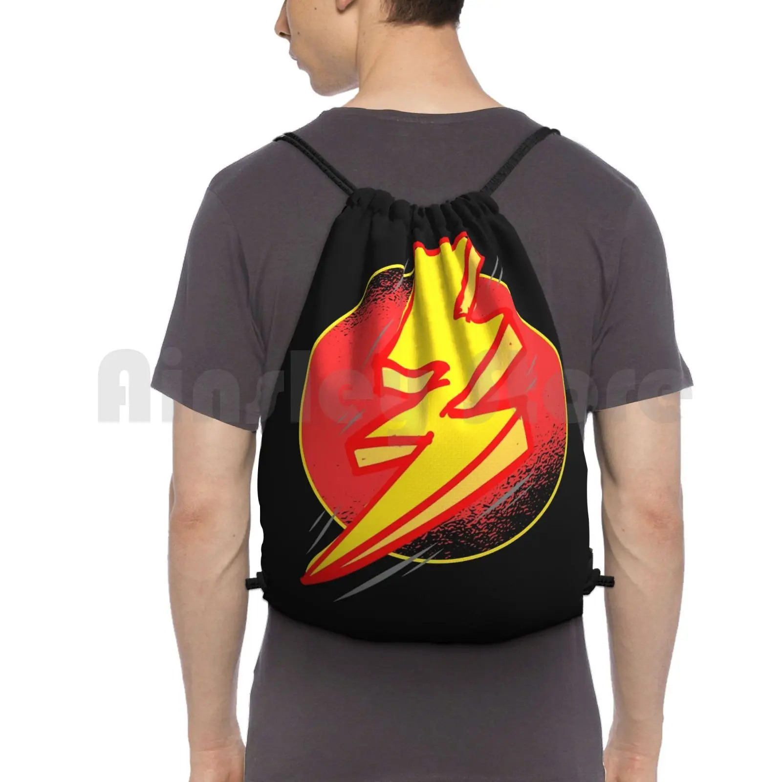 

Lightening Bolt-Super Hero Backpack Drawstring Bag Riding Climbing Gym Bag Comedy Bolt Villian Flash Shazam Movie Superhero