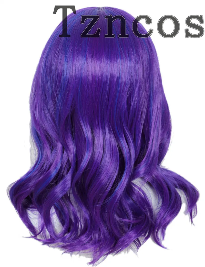 Tzncos-Peruca Mal Cosplay para Criança, Cabelo Sintético Resistente ao Calor, Cabelo Longo Encaracolado, Roxo e Azul, Descendentes 3