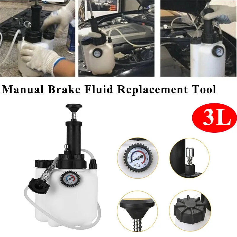 3L Car Manual Brake Fluid Oil Changer Hydraulic Clutch Oil Pump Bleeder Empty Exchange Drained Kit with Adapter Replacement Tool