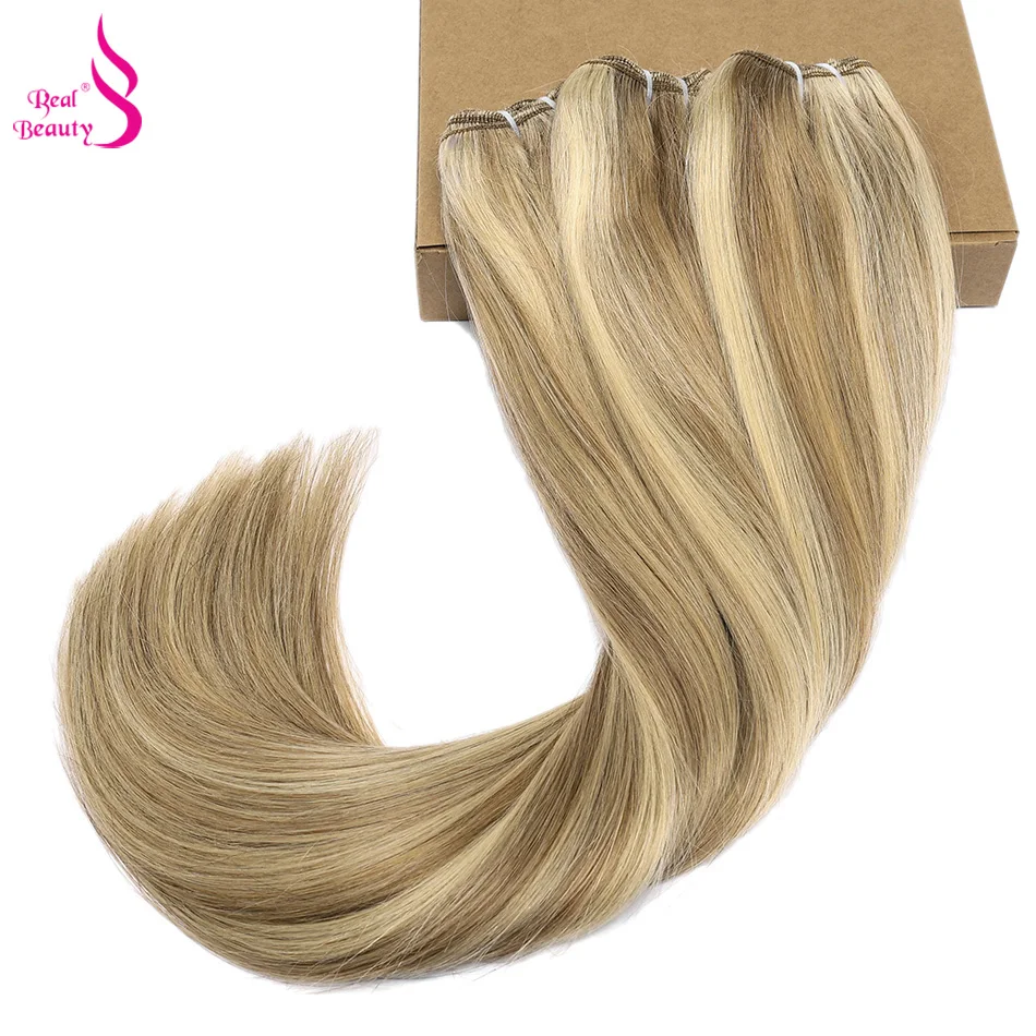Echte Schoonheid Steil Haar Weave Bundels 14 "-28" Hoge Verhouding Remy Hair Extensions Platina Blond Braziliaanse bruin Piano Kleur