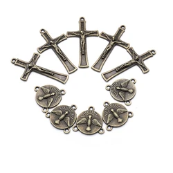 QIGO Metal Ancient Bronze Cross Pendant Religious Jewelry Accessories 10 pcs/pack